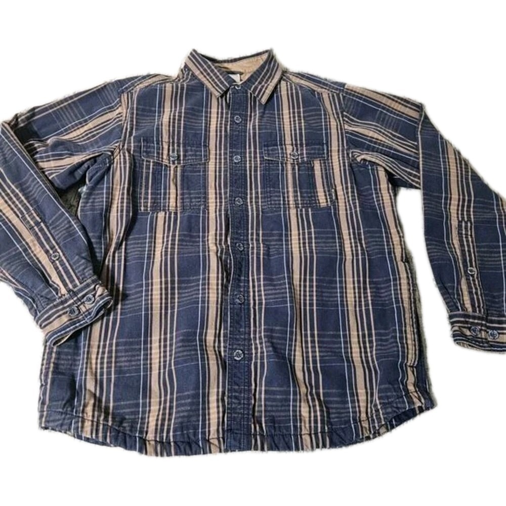 Columbia Heavyweight Shacket Medium Blue Fleece Button Shirt Pockets Flannel